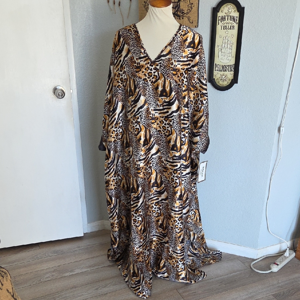 Winlar OS Wild Safari Animal Print Mumu Maxi Dress Muumuu